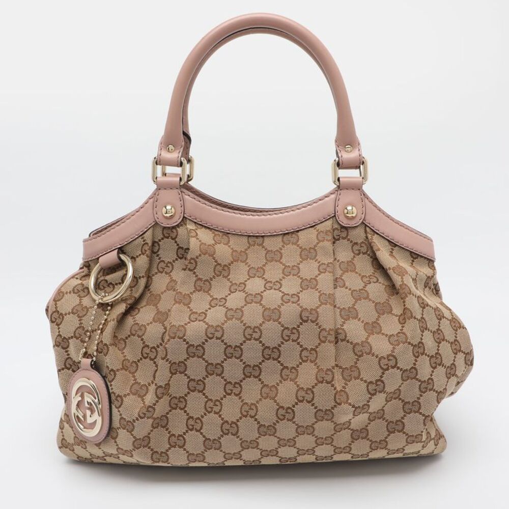 Gucci Sukey Medium Beige/pink Gg Canvas And Leather Tote